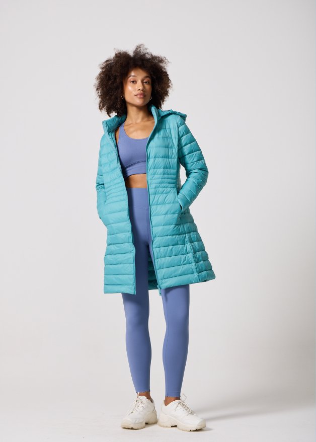 Aqua Duck Down Midi Puffer Coat - Duck Apparel