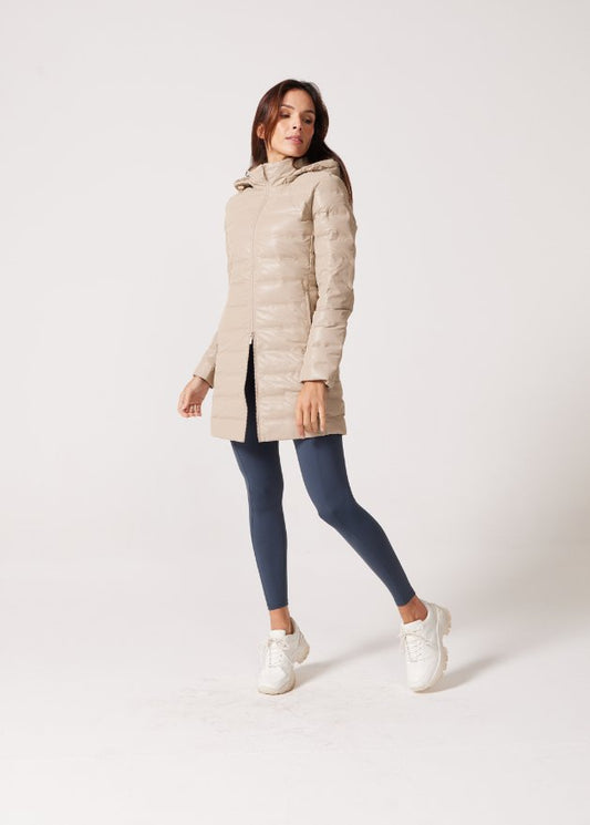 Beige Leather Look Duck Down Puffer Coat - Duck Apparel