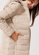 Beige Leather Look Duck Down Puffer Coat - Duck Apparel