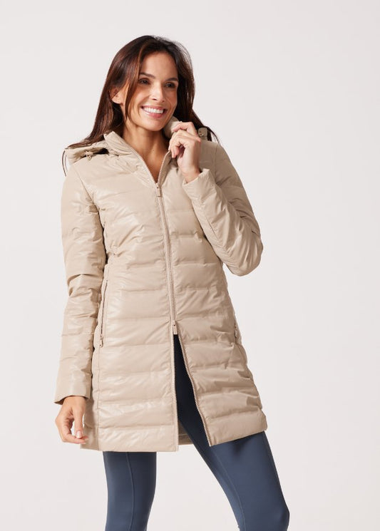 Beige Leather Look Duck Down Puffer Coat - Duck Apparel