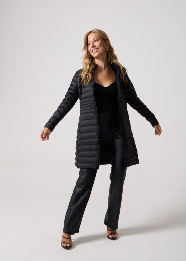 Black Duck Down Midi Puffer Coat - Duck Apparel