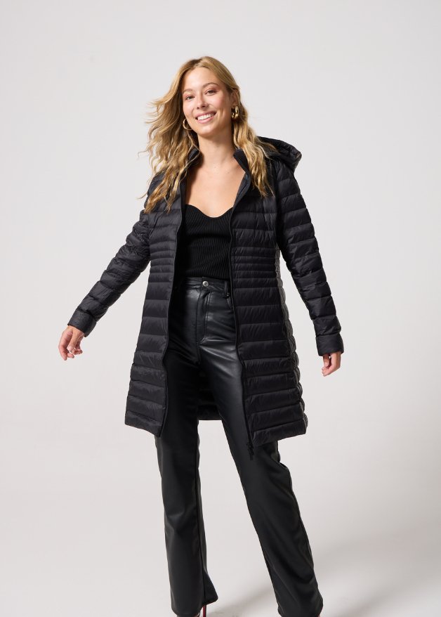 Black Duck Down Midi Puffer Coat - Duck Apparel