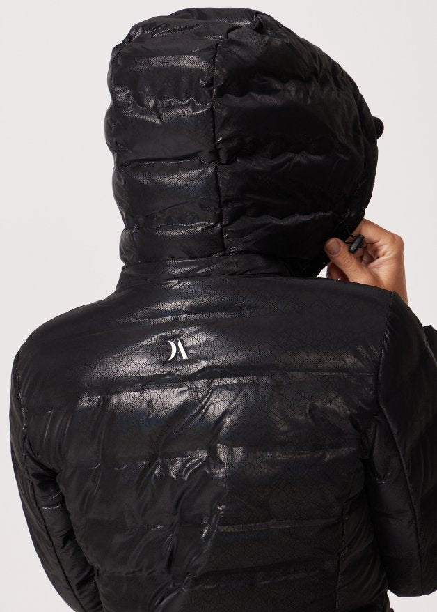 Black Leather Look Duck Down Puffer Coat - Duck Apparel