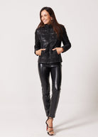 Black Leather Look Duck Down Puffer Jacket - Duck Apparel