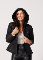 Black Leather Look Duck Down Puffer Jacket - Duck Apparel