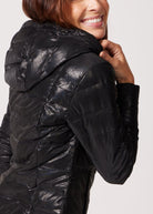 Black Leather Look Duck Down Puffer Jacket - Duck Apparel