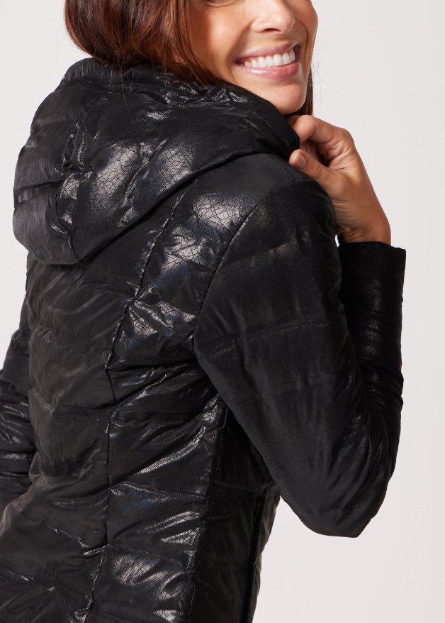 Black Leather Look Duck Down Puffer Jacket - Duck Apparel