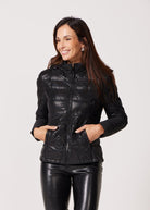 Black Leather Look Duck Down Puffer Jacket - Duck Apparel