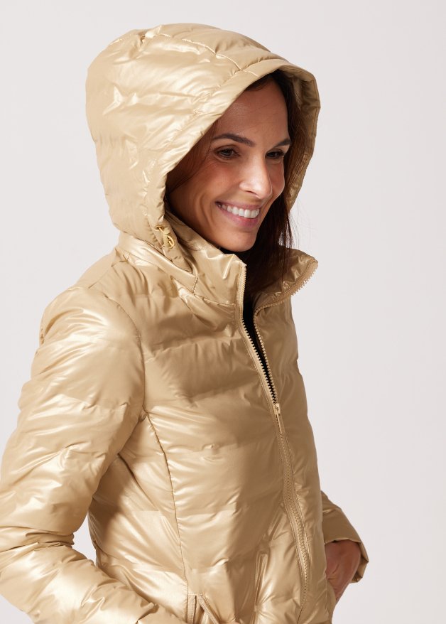 Gold Shimmer Duck Down Puffer Coat - Duck Apparel