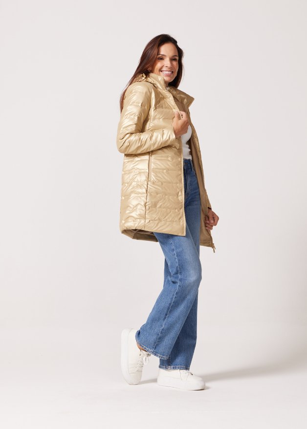 Gold Shimmer Duck Down Puffer Coat - Duck Apparel