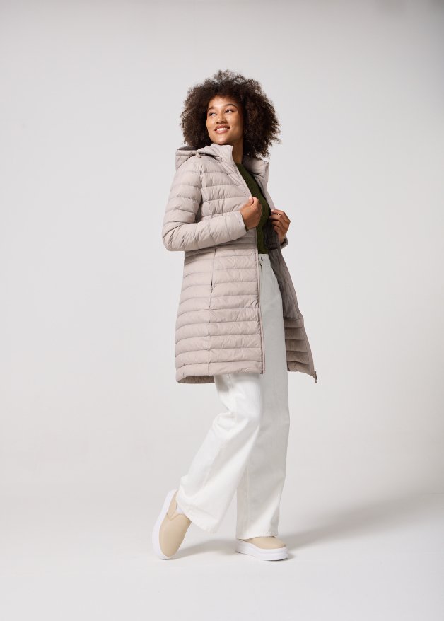 Latte Duck Down Midi Puffer Coat - Duck Apparel