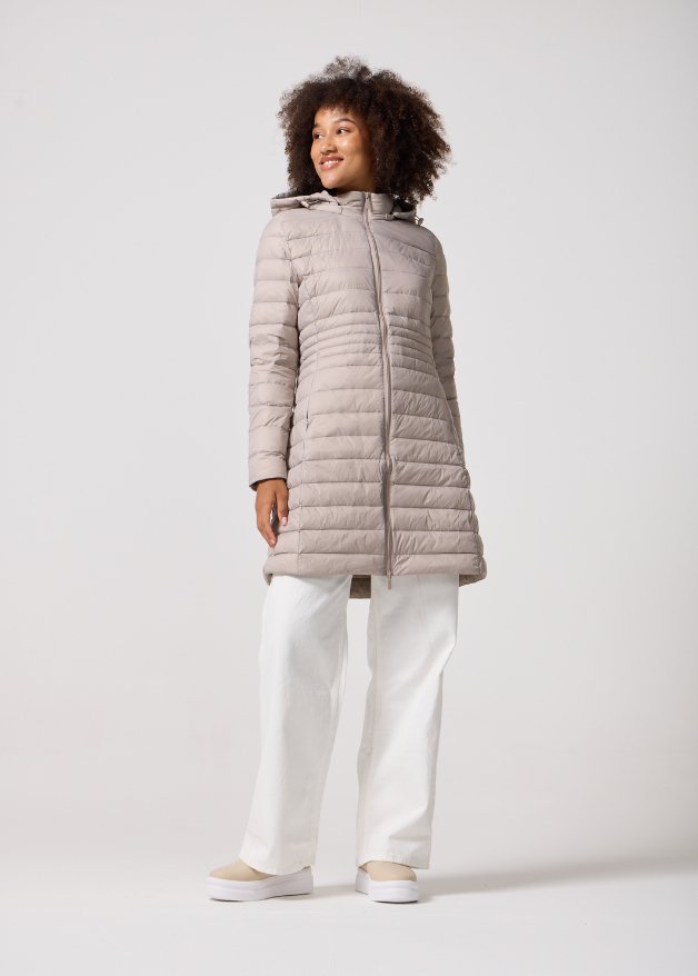 Latte Duck Down Midi Puffer Coat - Duck Apparel