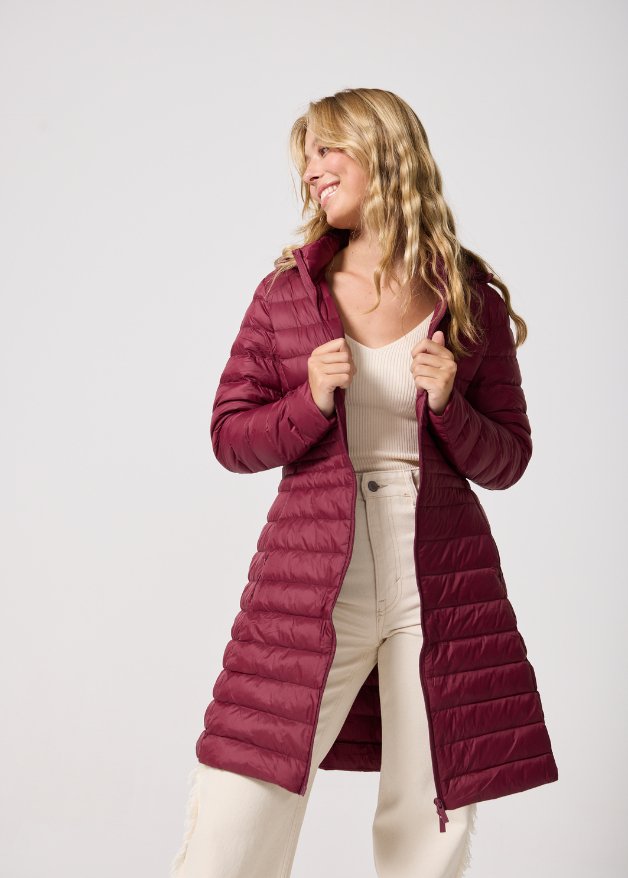 Maroon Duck Down Midi Puffer Coat - Duck Apparel