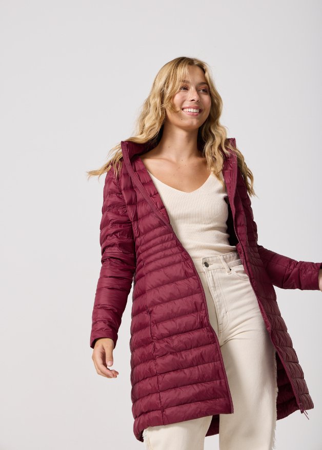 Maroon Duck Down Midi Puffer Coat - Duck Apparel