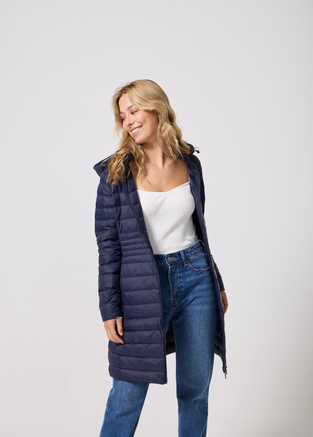 Navy Duck Down Midi Puffer Coat - Duck Apparel