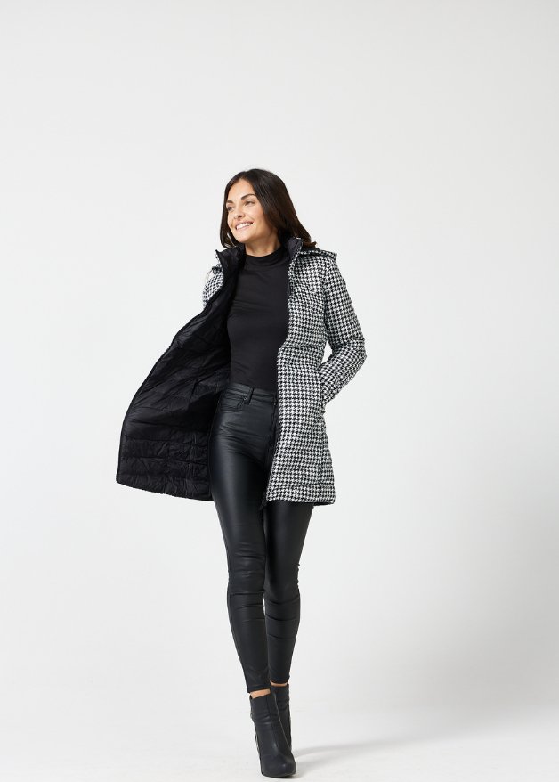 Reversible Black Houndstooth Duck Down Puffer Coat - Duck Apparel