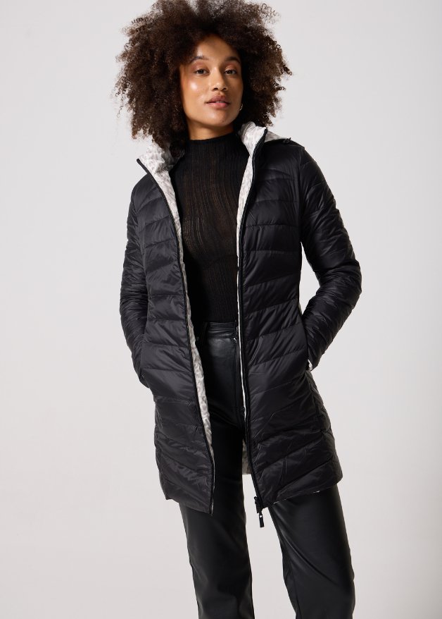 Reversible Black Sand Leopard Duck Down Puffer Coat - Duck Apparel