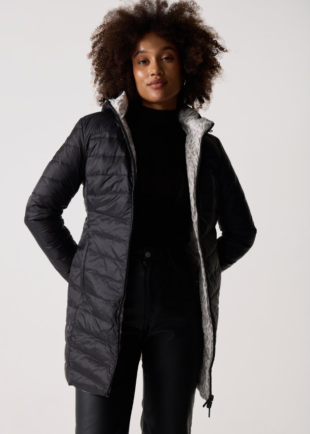 Reversible Black Sand Leopard Duck Down Puffer Coat - Duck Apparel