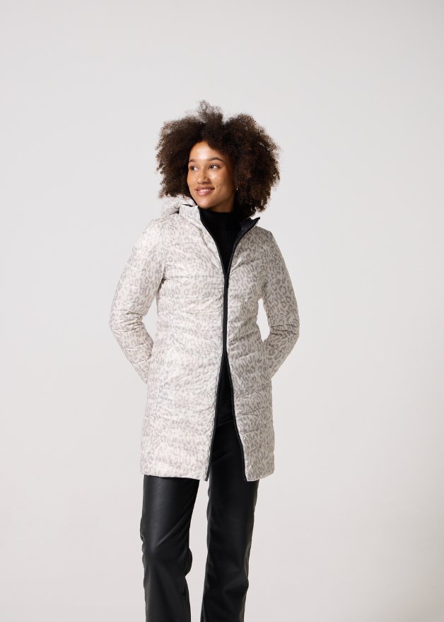 Reversible Black Sand Leopard Duck Down Puffer Coat - Duck Apparel