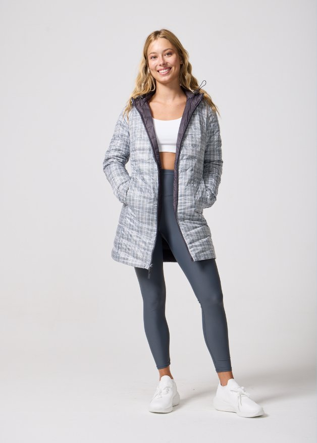 Grey checked puffer jacket best sale