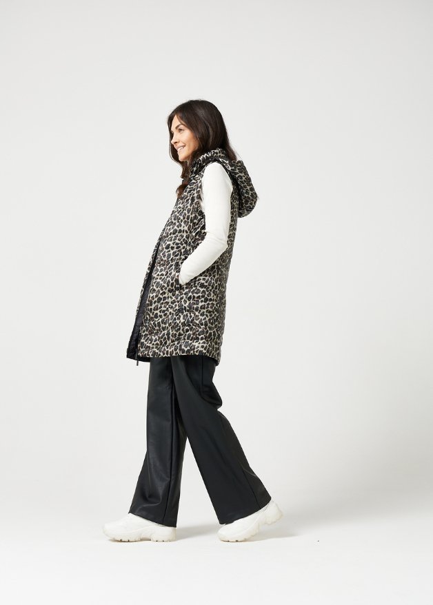 Reversible Classic Leopard Longline Duck Down Puffer Vest - Duck Apparel