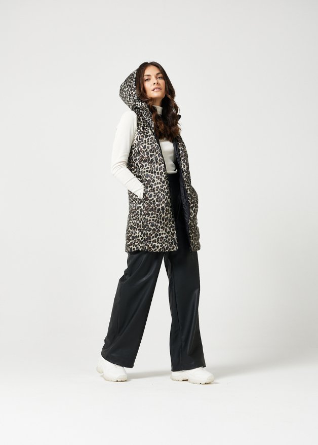 Reversible Classic Leopard Longline Duck Down Puffer Vest - Duck Apparel