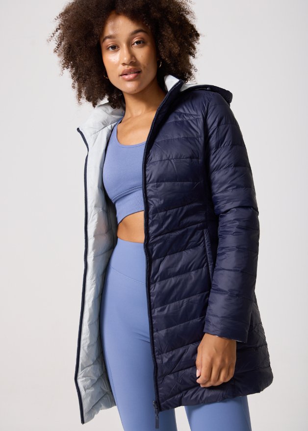 Reversible Navy Light Grey Duck Down Puffer Coat Duck Apparel