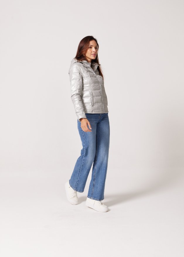 Silver Shimmer Duck Down Puffer Jacket - Duck Apparel