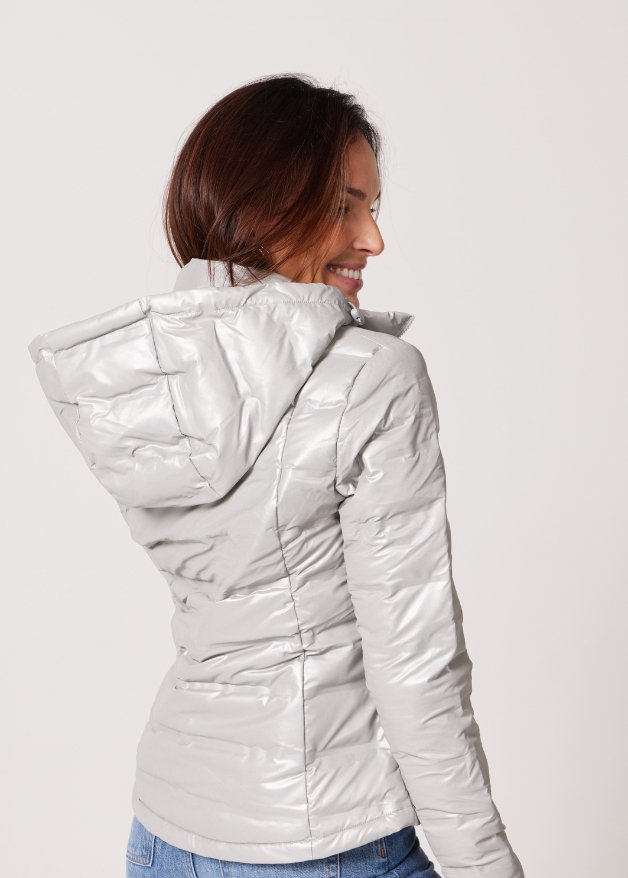 Silver Shimmer Duck Down Puffer Jacket - Duck Apparel