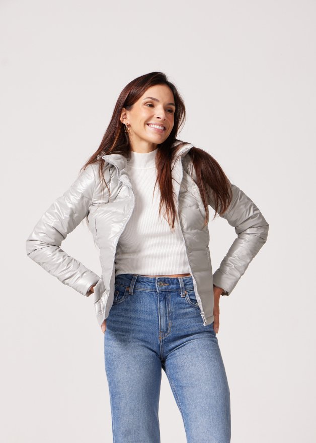 Silver Shimmer Duck Down Puffer Jacket - Duck Apparel