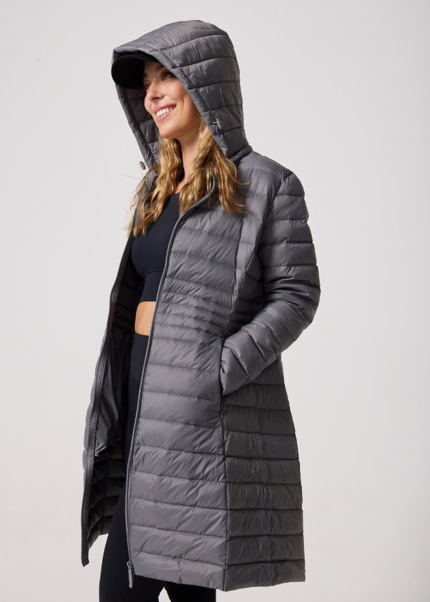 Smoke Duck Down Midi Puffer Coat - Duck Apparel