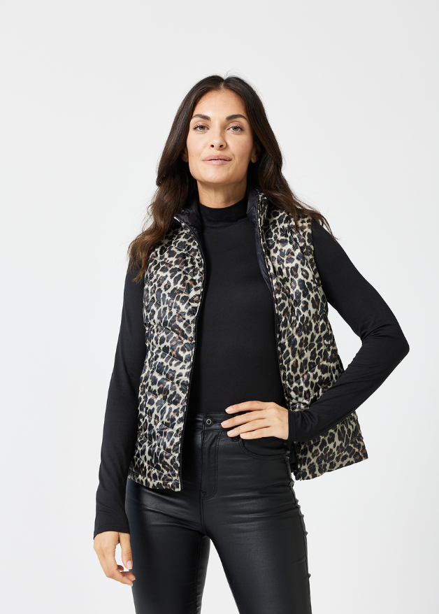 Reversible Classic Leopard Duck Down Puffer Vest - Duck Apparel 